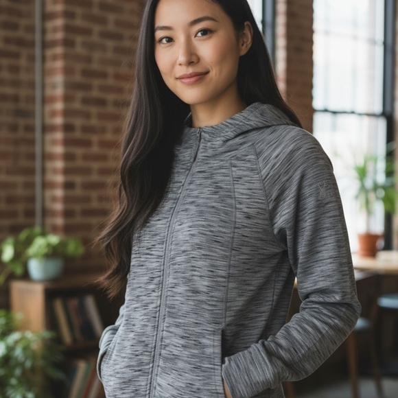 Spyder Active Women's L Mottled Gray Hooded Top Long Sleeve Full Zip Logo_FLAW - Picture 1 of 16